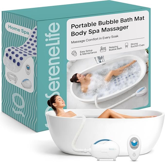 SereneLife Bubble Bath Mat, Bathtub Mat with Air Massage and Remote Control