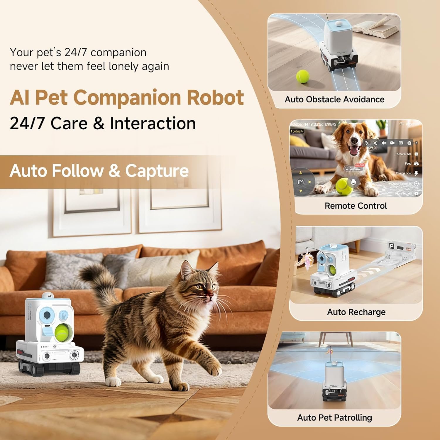 Pmate AI Pet Camera Robot Companion for Dogs & Cats for playing with someone, Best for Pet Owners. Playful Game For Pets - Image 2
