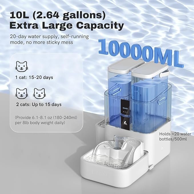 Automatic Water Fountain 10L/338 oz Self Filling for Pet Drinking