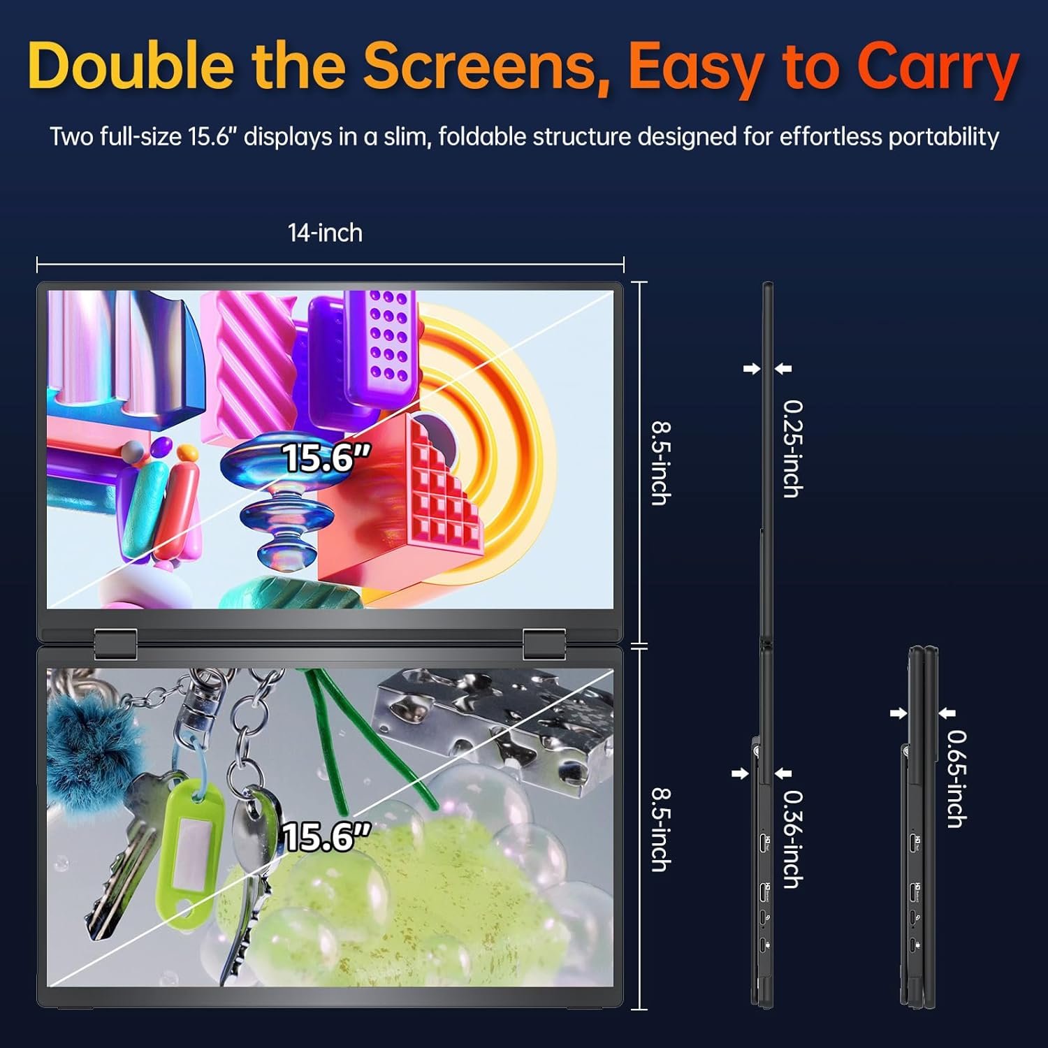 VisionOwl Portable Monitor Dual 15.6 Inch 1080P FHD 107% sRGB Foldable Second Screen - Image 2