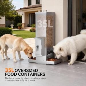 35L Automatic Dog Feeder for Two Large Dog or Cat Stainless Steel Pet Feeder with Timer