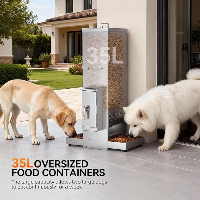 35L Automatic Dog Feeder for Two Large Dog or Cat Stainless Steel Pet Feeder with Timer