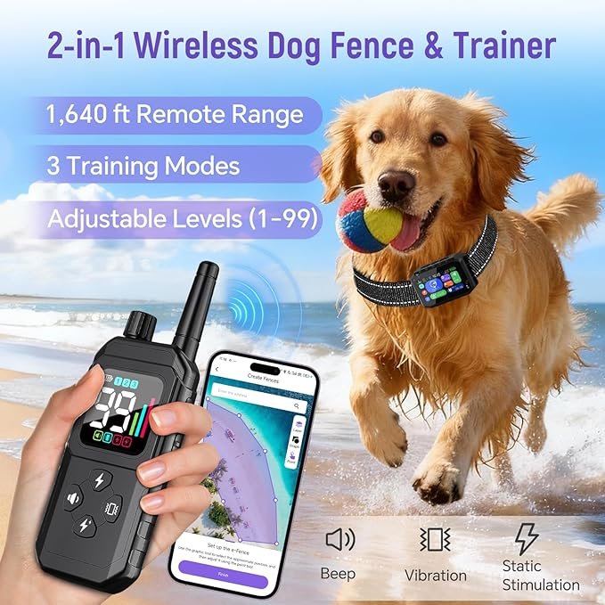 GPS Wireless Dog Fence – Free App Control & Remote Training