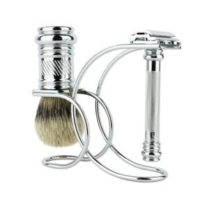 Merkur Merkur Razor Set 3-pieces (Razor 38 001, Shaving Brush, Stand), Bright Chrome