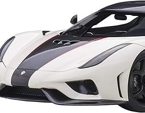 Koenigsegg Regera White with Black Carbon and Red Stripes 1/18 Model Car