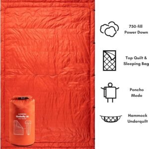 KAMMOK Firebelly 30°F - Down Trail Quilt, Water Resistant, Durable, Compact and Packable, Indoor/Outdoor Camp Blanket