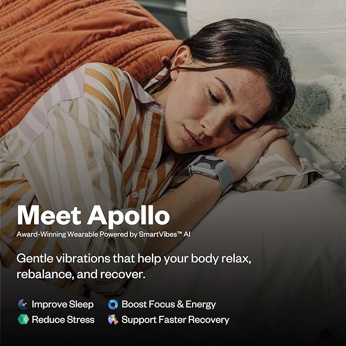 Apollo Neuro Wearable & 12-Month SmartVibes AI Membership Sleep Aid & Stress Relief Device (Stealth)