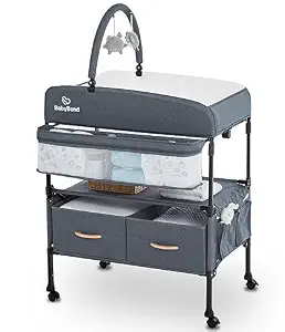 BabyBond Portable Baby Changing Table with 2 Storage Baskets (Grey) - Image 2