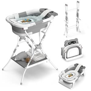 Baby Bathtub with Stand, Foldable Metal Standing Baby Bath Tub