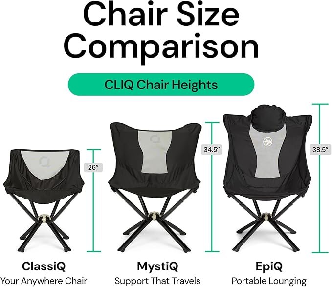 ClassiQ 2-Pack Camping Chairs with Free Carry Bag, Portable, Black