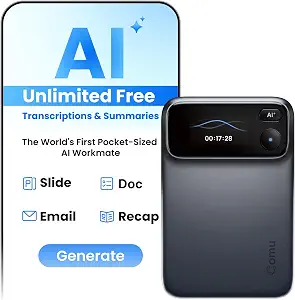Comu Action Pro, AI Voice Recorder, Automatic AI Docs, 70H+ Battery Life
