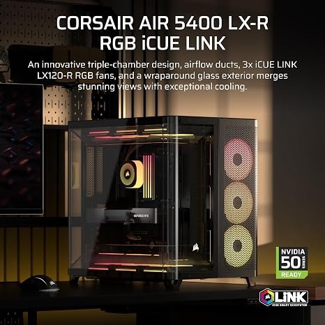 CORSAIR AIR 5400 LX-R RGB iCUE Link Triple-Chamber Mid-Tower Panoramic PC Case - Image 2