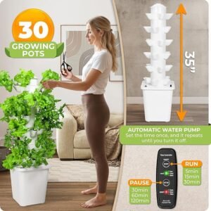 Carpathen Hydroponic Tower Growing System - Indoor Vertical Gardening System with Grow Lights for 30 Plants