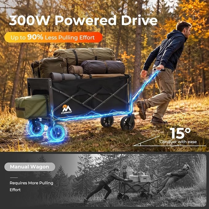 Overmont 200L Electric Wagon Cart, 300W Quiet Motor with Hand Brake - Image 2