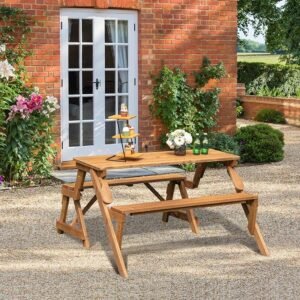 Giantex Wooden Picnic Table Set, 2 in-1 Folding Picnic Bench Set