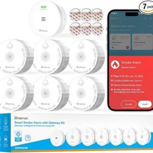 Heiman Smart Wireless Interconnected Smoke Detector, 6-Pack + Gateway, S1-R